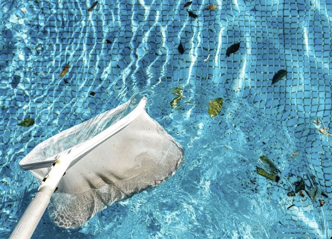 Pool technician performing algae removal and green pool treatment in Seguin, TX